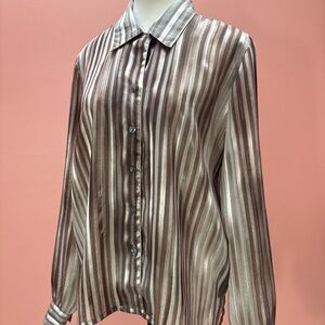 Alia Petites Striped Metallic Sheen Blouse – 12P